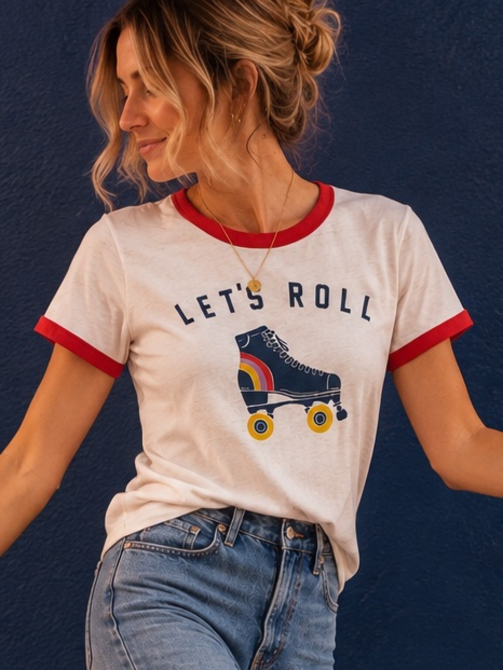 🦋 3/$20 Old Navy Let’s Roll Roller Skate Ringer Tee Medium